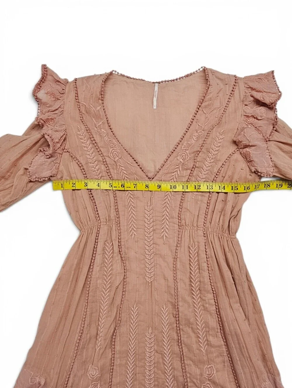 Free People Isabella Dusty Rose Ruffle V-Neck Long-Sleeve Dress Size 8